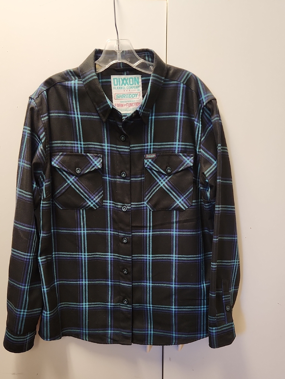 Dixxon WXL Shreddy Black & Teal Plaid Flannel Shirt